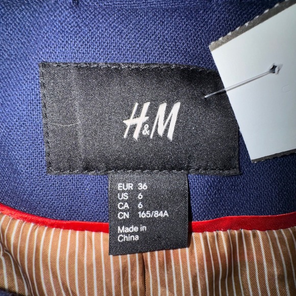 H&M Womens 6 Navy Blue Double Breasted Captains Gold Anchor Button Blazer Jacket - Picture 3 of 12